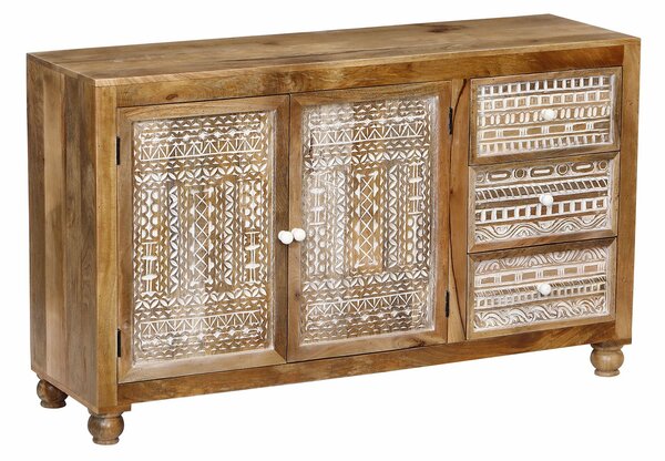 VIGGO - mobile in legno di mango con 2 ante e 3 cassetti