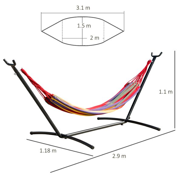 Outsunny Amaca da Giardino Autoportante con Struttura in Acciaio e Cotone Multicolor, Custodia Inclusa|Aosom