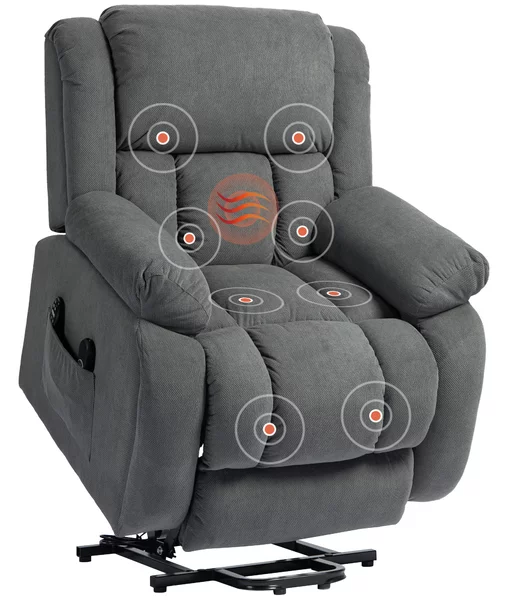 HOMCOM Poltrona Moderno con 2 Tasche e Telecomando, Sedia Alzapersona Massaggiante e Reclinabile, 93x104x105 cm, Grigio | Aosom Italy