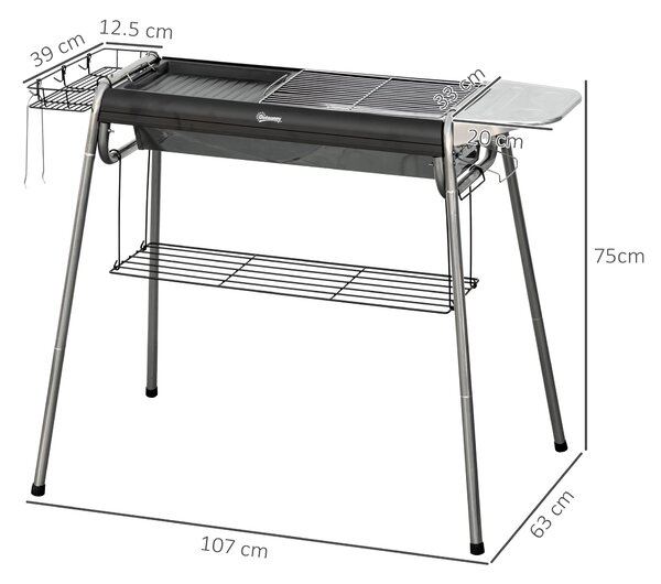 Outsunny Barbecue a Carbonella con Griglia e Piastra di Cottura, Cestino e Ripiani, 96x61x72cm, Nero|Aosom