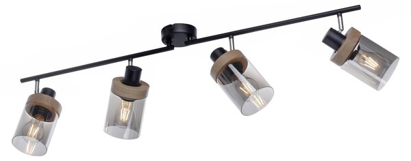 Faretto - Marrone - Grigio - Nero - Vetro - Legno - Metallo - 4 fiamme - L 114 cm