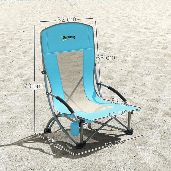 Outsunny Set 2 Sedie da Spiaggia Pieghevoli con Braccioli con Portabicchieri e Borsa di Trasporto, Blu