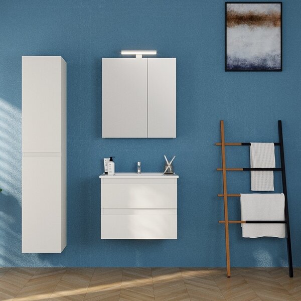 Mobile bagno sospeso 65 cm colore bianco opaco | LAC-EOLO-65 - KAMALU