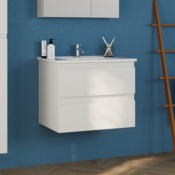 Mobile bagno sospeso 65 cm colore bianco opaco | LAC-EOLO-65 - KAMALU