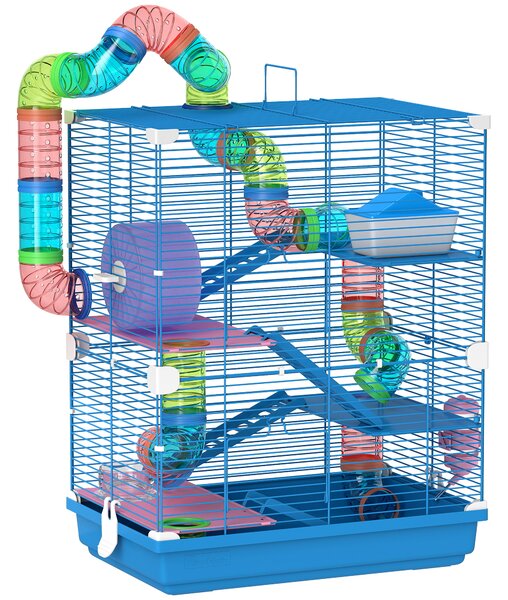 PawHut Gabbia per Criceti a 5 Livelli con Tubi, Ruota, Scale, Casetta e Bottiglia, 46x30x58 cm | Aosom Italy