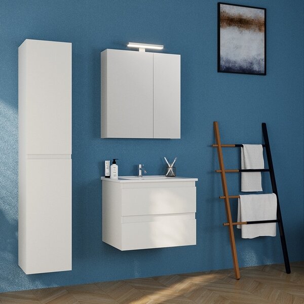 Composizione bagno sospesa 65 cm colore bianco opaco | LAC-EOLO-65 - KAMALU