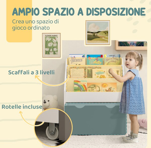 AIYAPLAY Libreria per Bambini 3-8 Anni a 3 Ripiani con Cassetto Inferiore, in MDF, 62.5x30x70 cm, Grigio | Aosom Italy