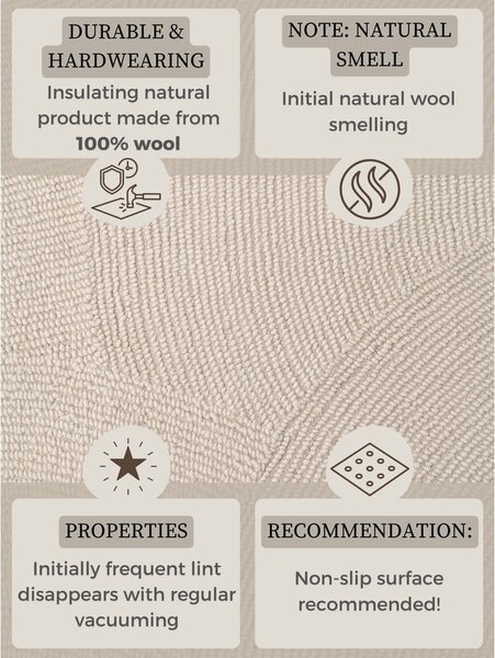 Tappeto colore naturale chiaro in lana tessuto a mano 80x150 cm Calmio – Hanse Home