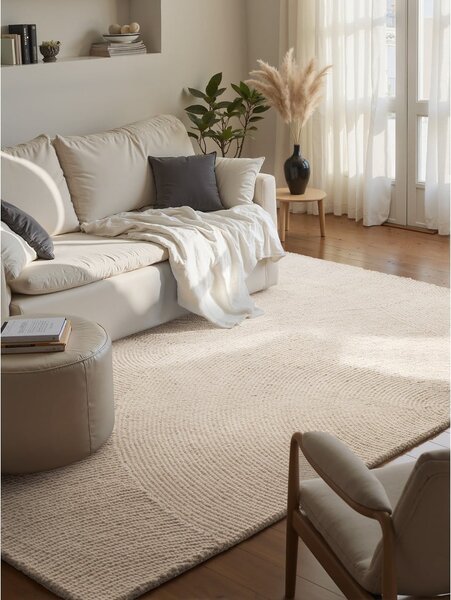 Tappeto colore naturale chiaro in lana tessuto a mano 80x150 cm Calmio – Hanse Home