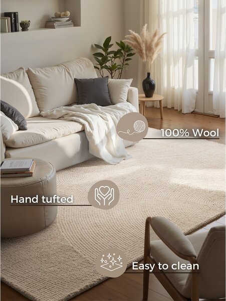 Tappeto colore naturale chiaro in lana tessuto a mano 80x150 cm Calmio – Hanse Home