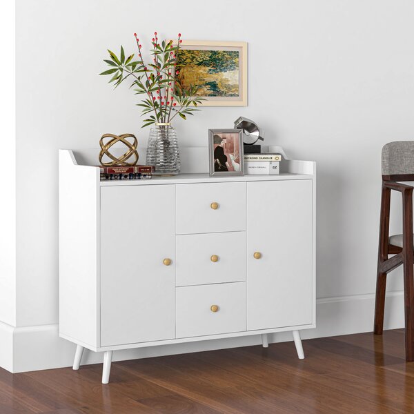 HOMCOM Credenza Moderna in Legno con 3 Cassetti e 2 Armadietti a 2 Livelli, 90x32x80 cm, Bianco | Aosom Italy