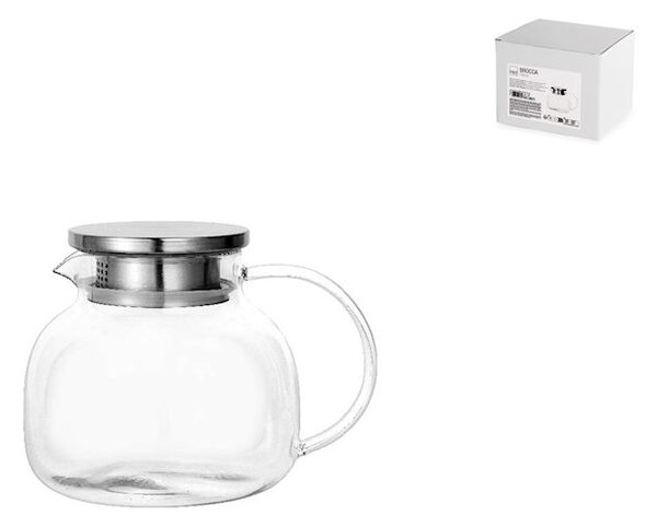 Teiera in vetro borosilicato trasparente con tappo e filtro in acciaio inox 18/10 lt 1,2