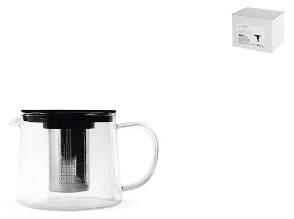 Teiera bassa in vetro borosilicato trasparente con filtro in acciaio inox 18/10 lt 1