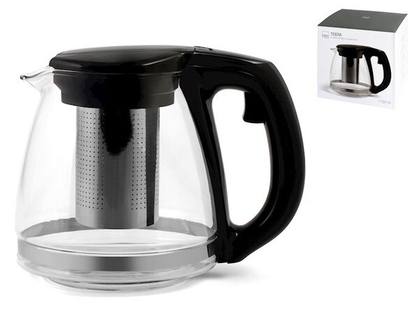 Teiera in vetro borosilicato con filtro inox lt 1,10