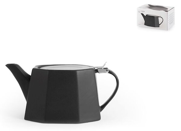Teiera in stoneware nero con coperchio e filtro in acciaio inox lt 0,85