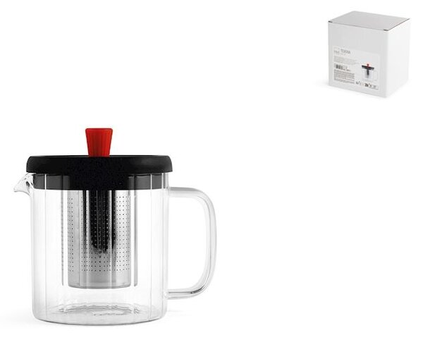 Teiera in vetro borosilicato trasparente con filtro in acciaio inox 18/10 lt 0,6