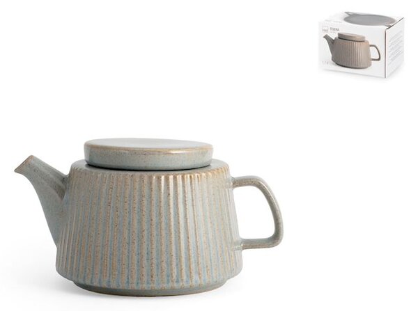 Teiera in stoneware grigio con coperchio e filtro in acciaio inox lt 1,10