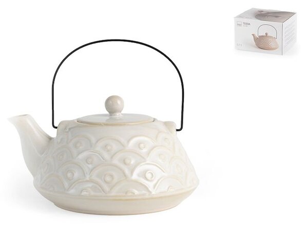 Teiera in stoneware bianco con coperchio e filtro in acciaio inox lt 0,70