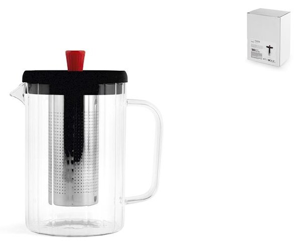 Teiera alta in vetro borosilicato trasparente con filtro in acciaio inox 18/10 lt 1
