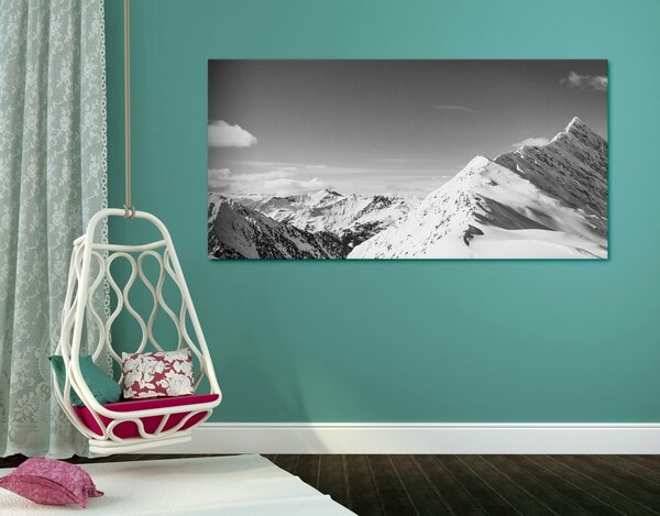 Quadro su tela – Catena montuosa innevata in bianco e nero