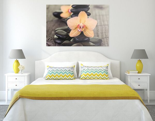 Quadro su tela – Orchidea gialla e pietre Zen
