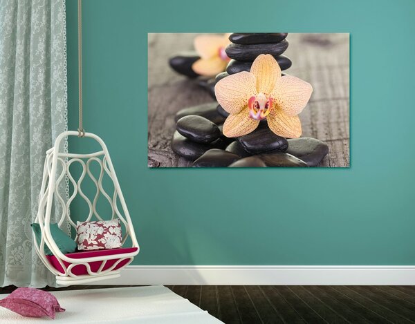Quadro su tela – Orchidea gialla e pietre Zen