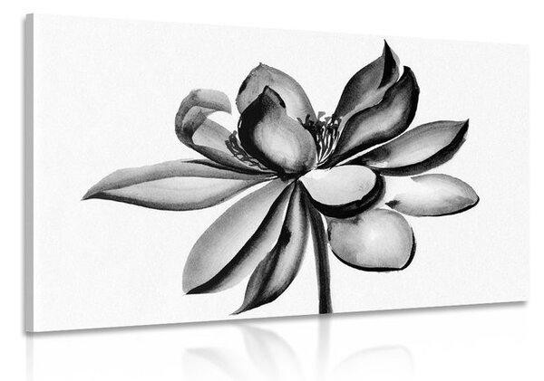 Quadro su tela – Fiore di loto acquerellato in bianco e nero