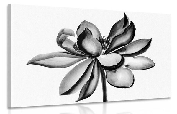 Quadro su tela – Fiore di loto acquerellato in bianco e nero