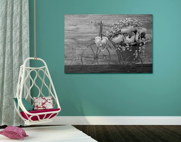 Quadro su tela – Fiori in bianco e nero in vaso vintage
