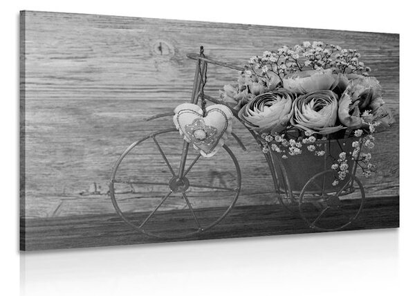 Quadro su tela – Fiori in bianco e nero in vaso vintage