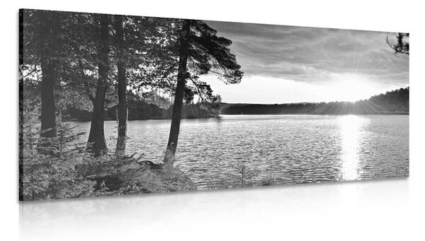 Quadro su tela – Tramonto sul lago in bianco e nero