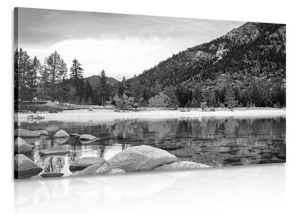 Stampa su tela – Lago in una natura stupenda in bianco e nero