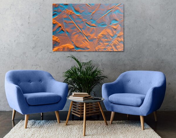 Quadro su tela – Texture di foglie sulla spiaggia di sabbia
