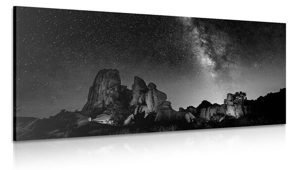 Stampa su tela – Cielo stellato sopra le rocce in bianco e nero