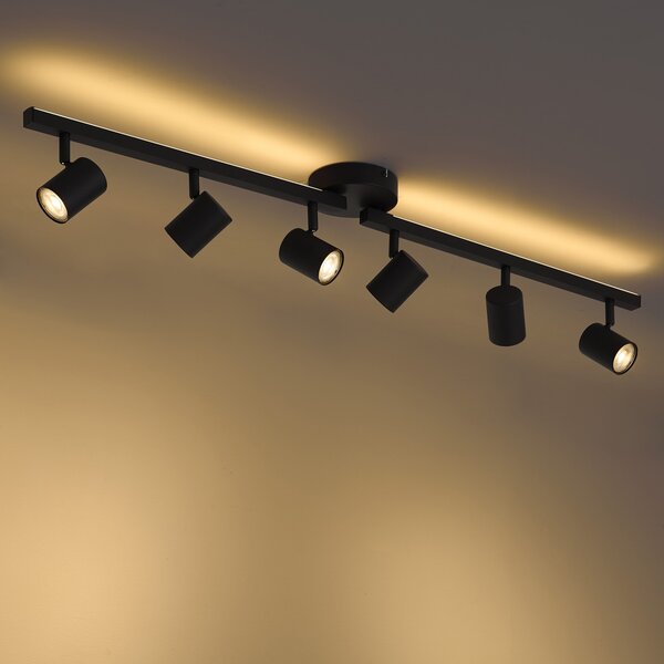 Faretto da soffitto moderno nero 6 luci GU10 50mm con retroilluminazione e interruttore a 3 vie - Back Up