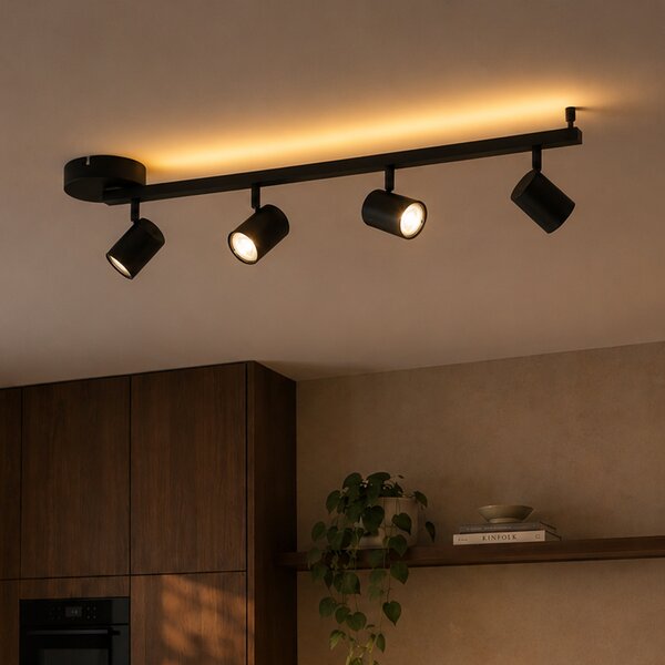 Faretto da soffitto moderno nero a 4 luci GU10 50mm con retroilluminazione e interruttore a 3 posizioni - Back Up