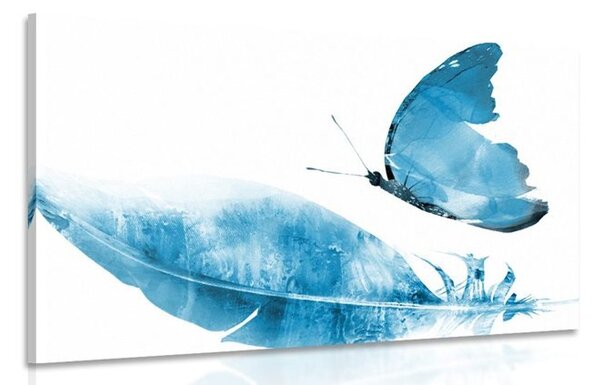 Stampa su tela – Piuma con farfalla in blu