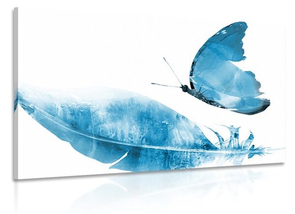 Stampa su tela – Piuma con farfalla in blu