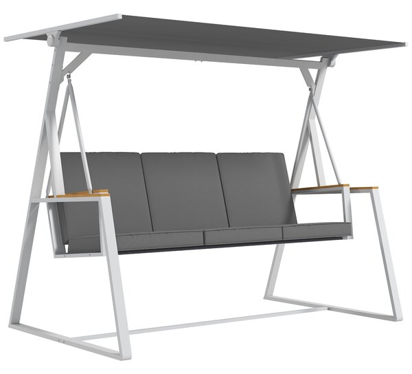 Outsunny Panchina da Giardino 3 Posti con Tettuccio Inclinabile, in Acciaio, 205x130x175 cm, Grigio Scuro