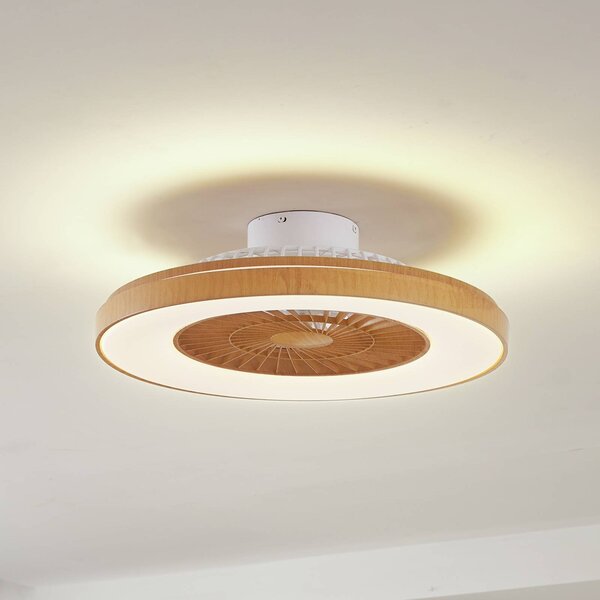 Lindby Ventilatore da soffitto LED Teleo, Ø 58 cm, color legno, CCT Teleo Lindby, dimmerabile, Legno chiaro, Soggiorno / Sala da pranzo, Plastica, Moderno