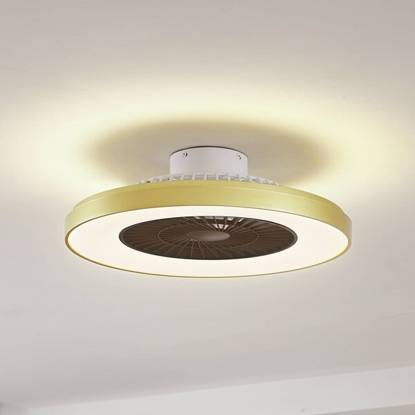 Ventilatore da soffitto Lindby LED Teleo, ottone, DC, silenzioso, Tuya Teleo Lindby, dimmerabile, Ottone / Oro, Soggiorno / Sala da pranzo, Plastica, Moderno