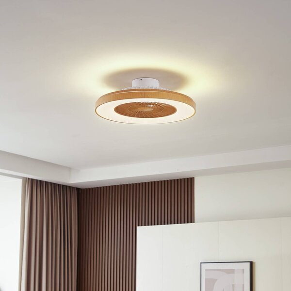 Lindby Ventilatore da soffitto LED Teleo, Ø 58 cm, color legno, CCT Teleo Lindby, dimmerabile, Legno chiaro, Soggiorno / Sala da pranzo, Plastica, Moderno