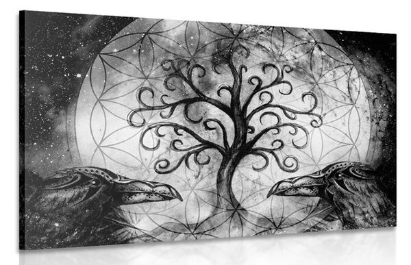 Stampa su tela – Albero della vita magico in bianco e nero