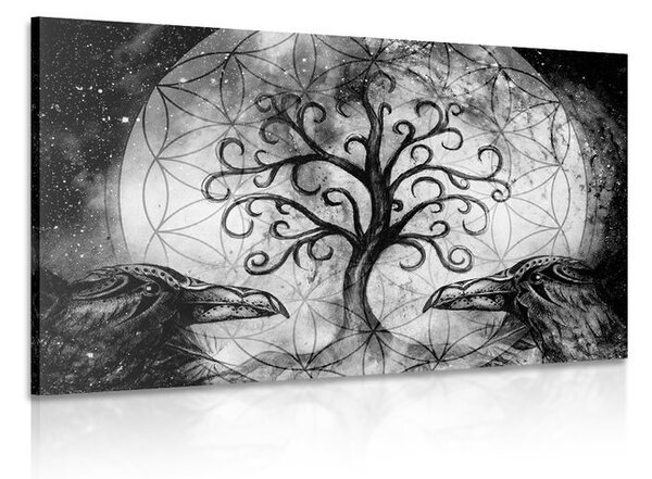 Stampa su tela – Albero della vita magico in bianco e nero