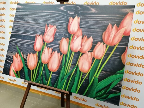 Stampa su tela – Incantevoli tulipani arancioni su sfondo di legno