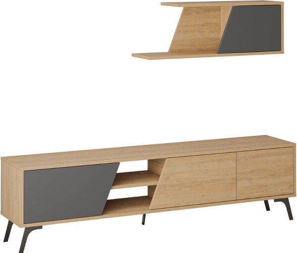 DecHome Parete Attrezzata Moderna Mobile TV + Mobile a Parete Dimensioni 48x35,60x180 cm colore Antracite/Rovere - Fiona
