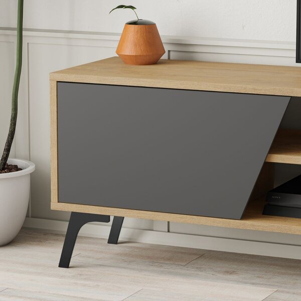 DecHome Parete Attrezzata Moderna Mobile TV + Mobile a Parete Dimensioni 48x35,60x180 cm colore Antracite/Rovere - Fiona