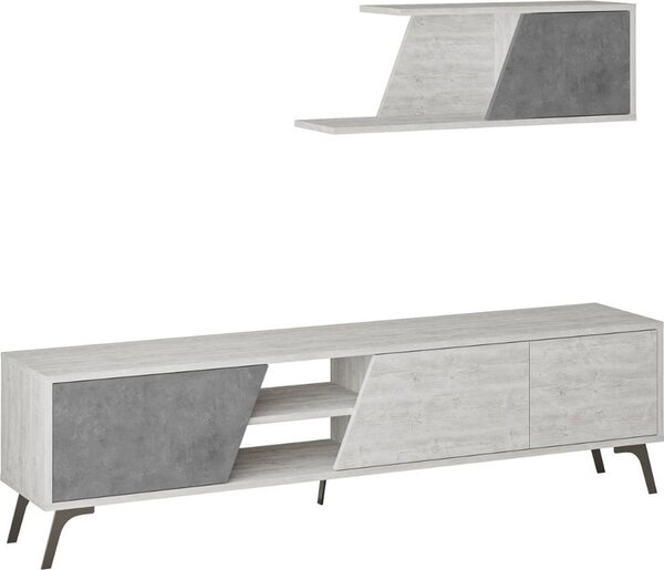 DecHome Parete Attrezzata Moderna Mobile TV + Mobile a Parete Dimensioni 48x35,60x180 cm colore Bianco - Fiona