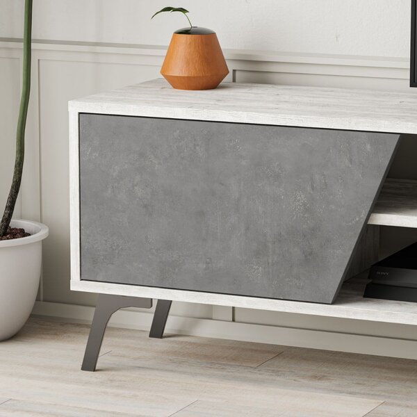 DecHome Parete Attrezzata Moderna Mobile TV + Mobile a Parete Dimensioni 48x35,60x180 cm colore Bianco - Fiona