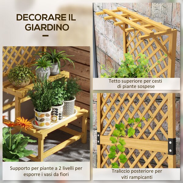 Outsunny Fioriera con Grigliato a 2 Livelli con Tetto e Ripiani a Doghe, in Legno di Abete, 60x50x166 cm|Aosom